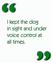 I kept the dog in sight and under voice control at all times.