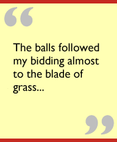 The balls followed my bidding almost to the blade of grass...