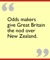 Odds makers give Great Britain the nod over New Zealand.