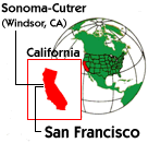 Map of California indicating the location of the Sonoma-Cutrer winery.