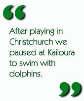 After playing in Christchurch we paused at Kailoura to swim with dolphins.
